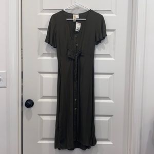 Army green midi dress XS